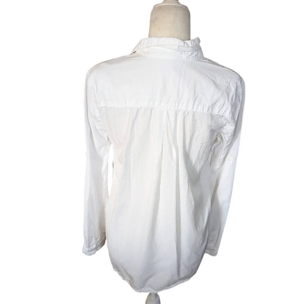 Side Stitch White button Placket Shirt Tencel Chest Pockets Tab Sleeves Sz S - Picture 4 of 10